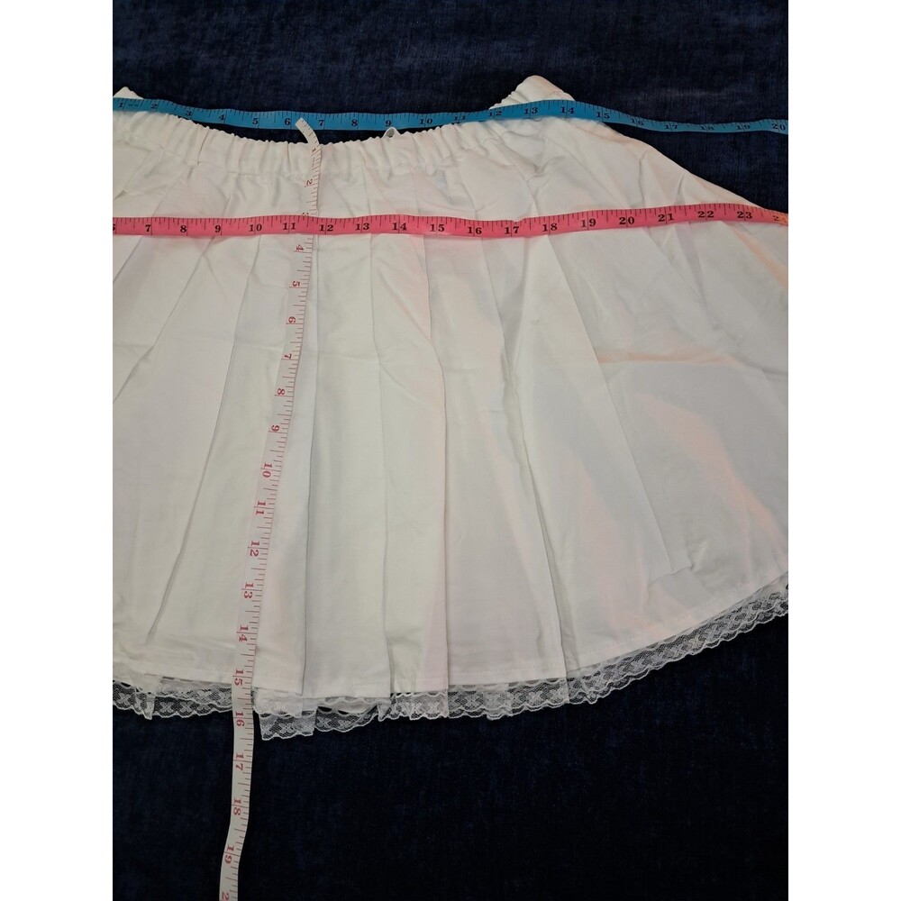 J.Crew Pleated Tie Waist Mini Skirt White Lace Trim Full Skirt CK531 Size S NWT - Picture 8 of 9